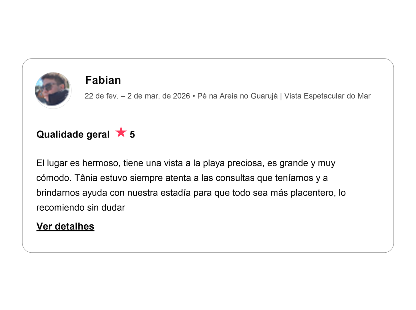 Avaliação cinco estrelas de Fabian