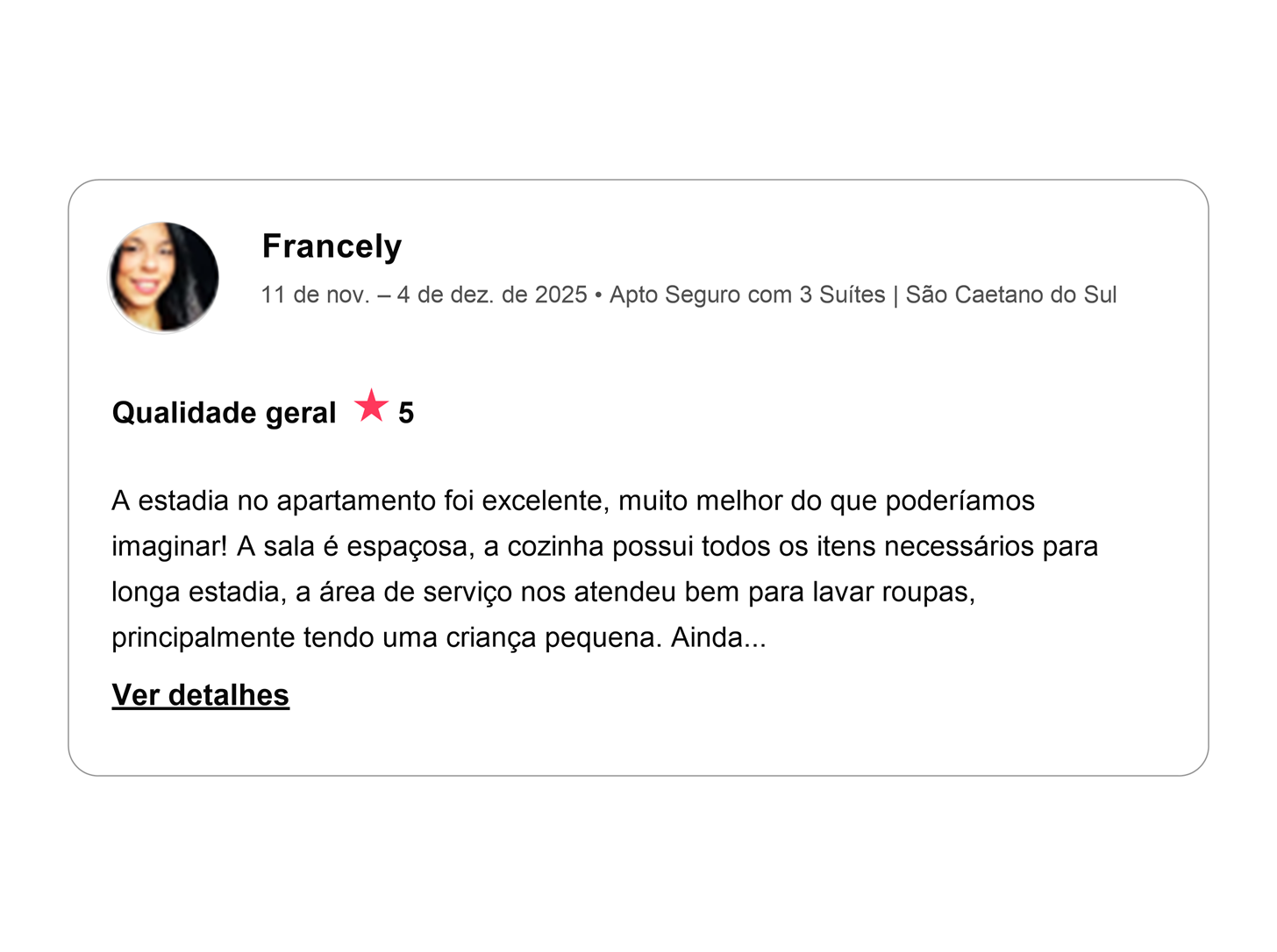 Avaliação cinco estrelas de Francely
