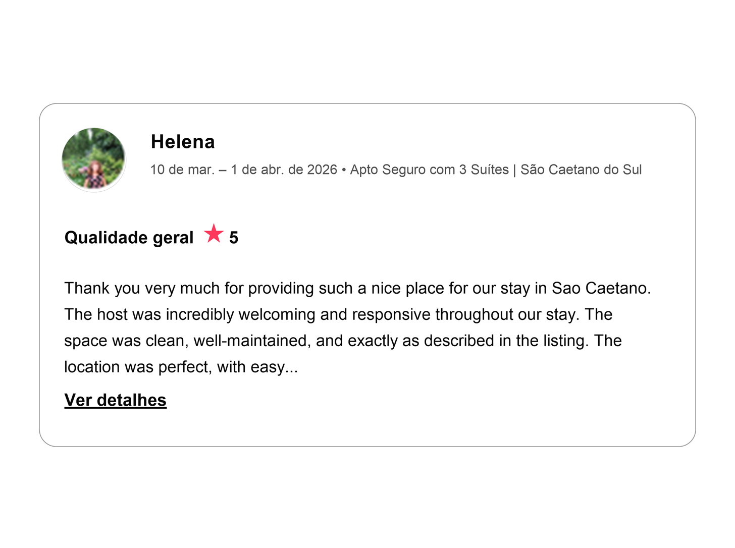 Avaliação cinco estrelas de Helena