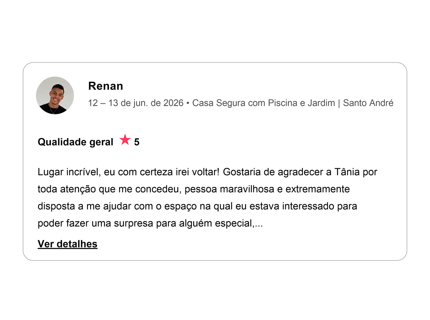 Avaliação cinco estrelas de Renan
